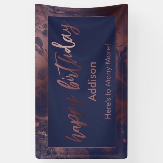 Modern Roos Gold en marineslag gemarmerd Happy Bir Spandoek (Verticaal)