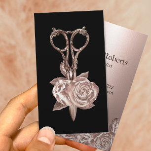Modern Roos Gold Flower & Scissor Beauty Salon Visitekaartje