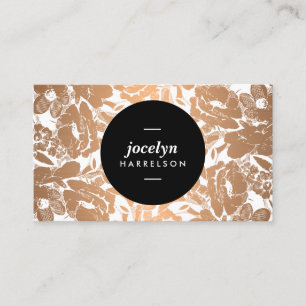 Modern Roos Gold Flowers Black Circle Visitekaartje
