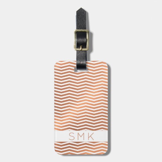 Modern Roos Gold Foil Chevron op wit monogram Bagagelabel (Voorkant verticaal)