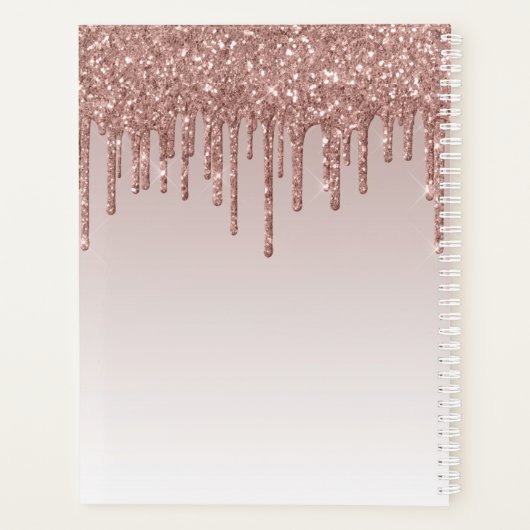Modern Roos Gold Glitter Drips Elegant Script Jaar Planner (Achterkant)