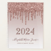 Modern Roos Gold Glitter Drips Elegant Script Jaar Planner (Voorkant)