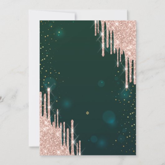 Modern Roos Gold Glitter Drips Groen 60ste Verjaar Kaart (Achterkant)