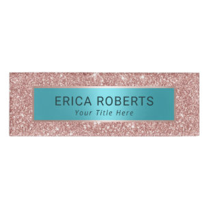 Modern Roos Gold Glitter en Turquoise Beauty Salon Naambadge