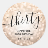 Modern Roos Gold Glitter Lights 30e Verjaardag Ronde Sticker (Voorkant)