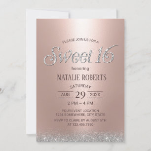 Modern Roos Gold Glitter Luxury Sweet 16 zaterdag Kaart