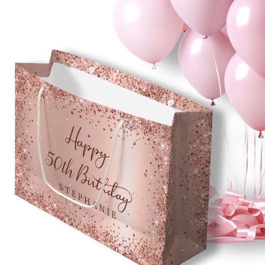 Modern Roos Gold Glitter Monogram 50e Verjaardag Groot Cadeauzakje