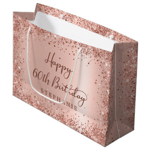 Modern Roos Gold Glitter Monogram 60e Verjaardag Groot Cadeauzakje