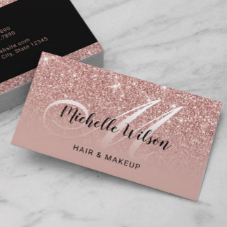 Modern Roos Gold Glitter Monogram Beauty Salon Visitekaartje