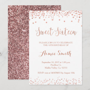 Modern Roos Gold Glitter Sweet 16 Birthday Kaart