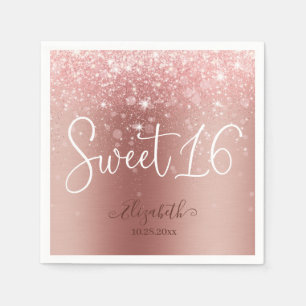 Modern Roos Gold Glitter Sweet 16 Servet