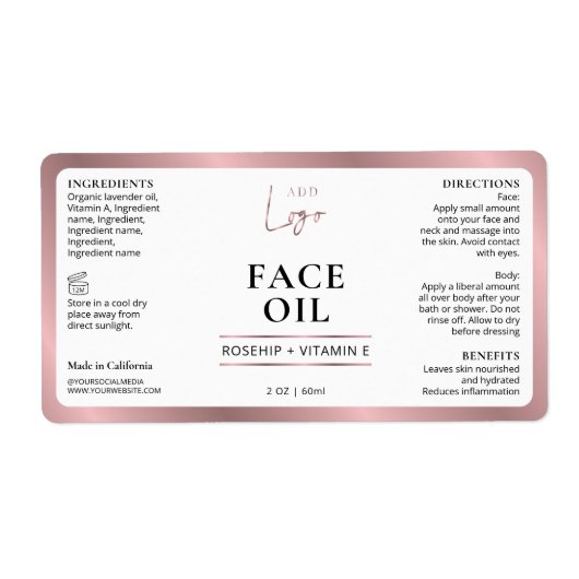 Modern Roos Gold Logo 2OZ Cosmetische huidverzorgi Etiket (Voorkant)