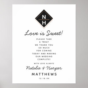 Modern Roos Gold Love is Sweet Treat Wedding Sign Poster