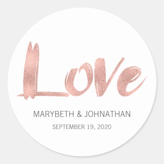 Modern Roos Gold Love Wedding Favor Sticker (Voorkant)