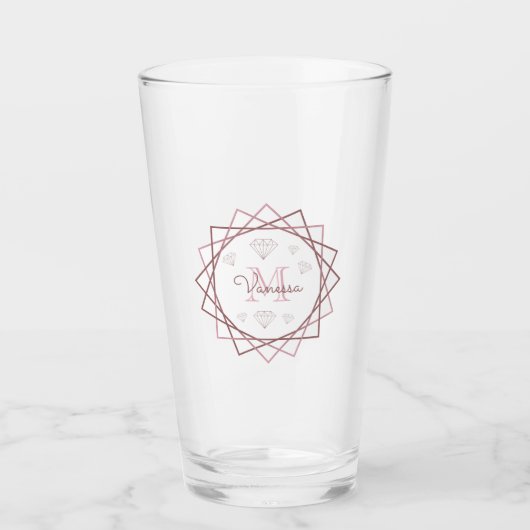 Modern Roos Gold Monogram Geometric v2 Glas (Voorkant)