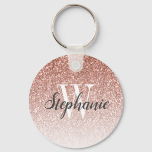 Modern Roos Gold Ombre Faux Glitter Monogram Sleutelhanger