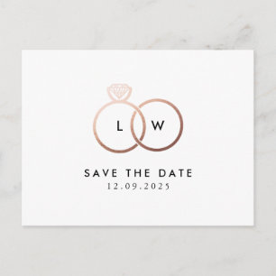 Modern Roos Gold Ring Monogram Save the Date Briefkaart