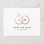 Modern Roos Gold Ring Monogram Save the Date Briefkaart (Voorkant)