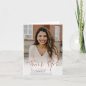 Modern Roos Gold Script 2 Foto Afstuderen Bedankkaart (Voorkant)