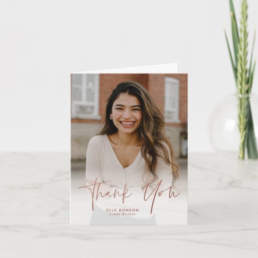Modern Roos Gold Script 2 Foto Afstuderen Bedankkaart (Voorkant)