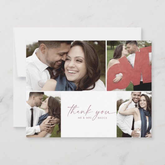 Modern Roos Gold Script 4 Foto Collage Wedding Bedankkaart (Voorkant)