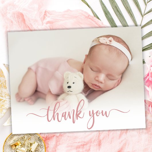 Modern Roos Gold Script Baby Foto dank u Briefkaart
