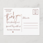 Modern Roos Gold Script Foto bruiloft Dank u Briefkaart (Achterkant)