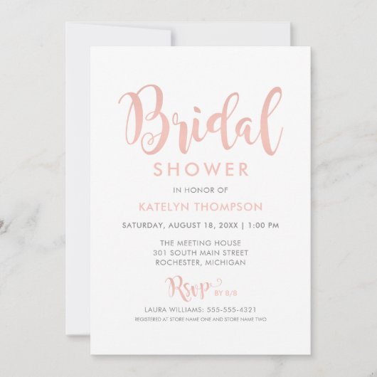 Modern Roos Gold Script Wedding Vrijgezellenfeest Kaart (Voorkant)