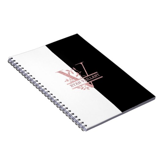 Modern Roos Gold Split Custom Monogram V Notitieboek (Rechterzijde)