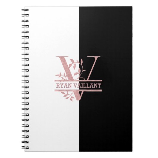 Modern Roos Gold Split Custom Monogram V Notitieboek (Voorkant)