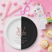 Modern Roos Gold Split Custom Monogram V Papieren Bordje (Feest)