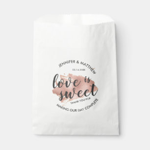 Modern Roos Gold Texture Love is Sweet Wedding Bedankzakje