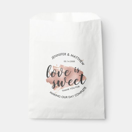 Modern Roos Gold Texture Love is Sweet Wedding Bedankzakje (Voorkant)
