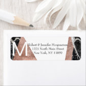 Modern Roos Goud en Marmeren Monogram Adres Etiket (Insitu)