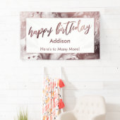 Modern Roos Goud Gemarmerd Wit Happy Birthday Spandoek (Insitu)