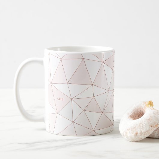 Modern Roos Goud Geometrisch Abstract Monogram Koffiemok (Met donut)