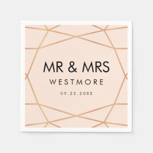 Modern Roos Goud Geometrisch Blush Roze Bruiloft Servet