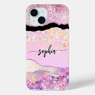 Modern roos goud glitter agaat roze girly