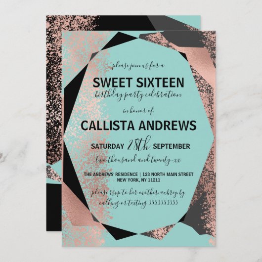 Modern Roos Goud Zwart Blauwgroen Geometrisch Zoet Kaart (Voorkant / Achterkant)