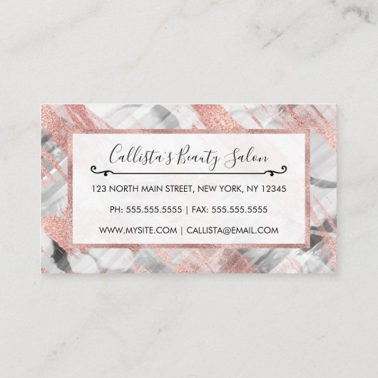 Modern Roos Goud Zwart Wit Brushstrokes Kortingskaartje (Achterkant)