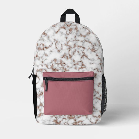Modern Roos Goud Zwart Wit Marmer Bedrukte Rugzak (Voorkant)