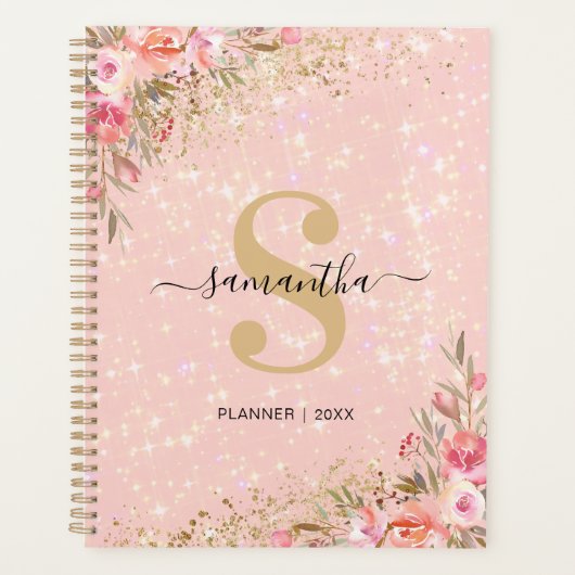 Modern Roos Gouden Bloemen 2026 Planner (Voorkant)