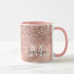 Modern Roos Gouden Glitter Confetti Monogrammed Mok