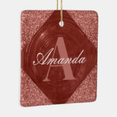 Modern Roos Gouden Glitter Girly Monogram Keramisch Ornament (Rechts)