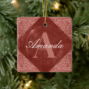 Modern Roos Gouden Glitter Girly Monogram Keramisch Ornament