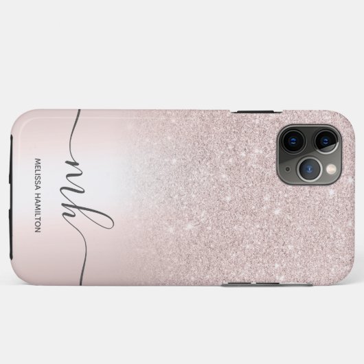 Modern roos gouden glitter metallic monogrammed Case-Mate iPhone case (Achterkant (horizontaal))
