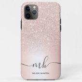 Modern roos gouden glitter metallic monogrammed Case-Mate iPhone case (Achterkant)