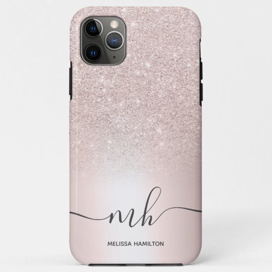 Modern roos gouden glitter metallic monogrammed Case-Mate iPhone case (Achterkant)