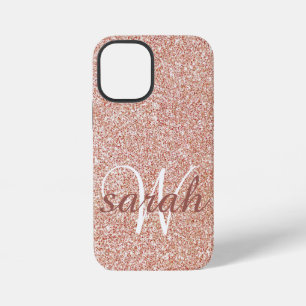 Modern Roos gouden glitter monogrammed iPhone 12 Mini Hoesje