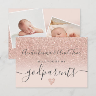 Modern roos gouden glitter zijn mijn peetouders do kaart